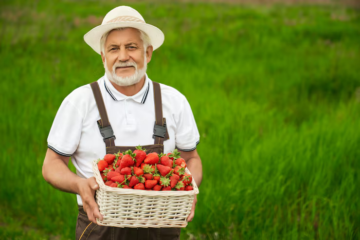 Farmer standing in a green field